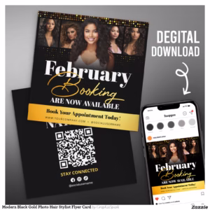 Modern Black Gold Photo Hair Stylist Flyer Card
