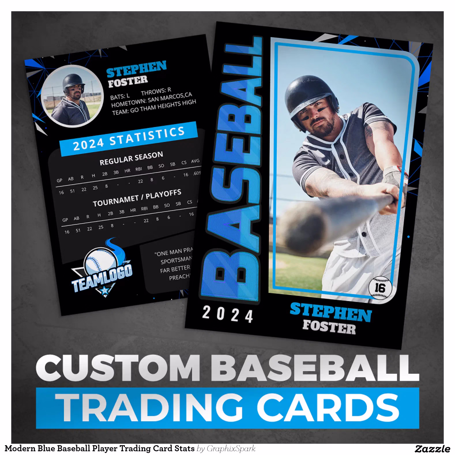 Modern Blue Baseball Player Trading Card Stats