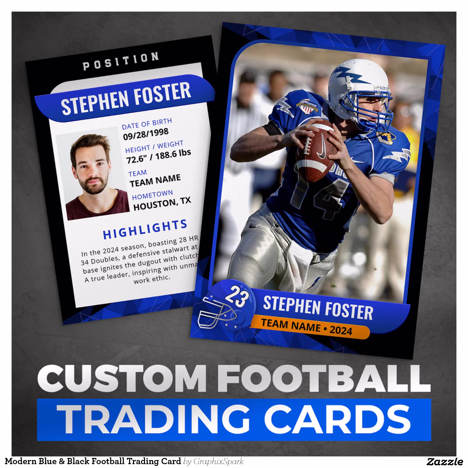Modern Blue & Black Football Trading Card