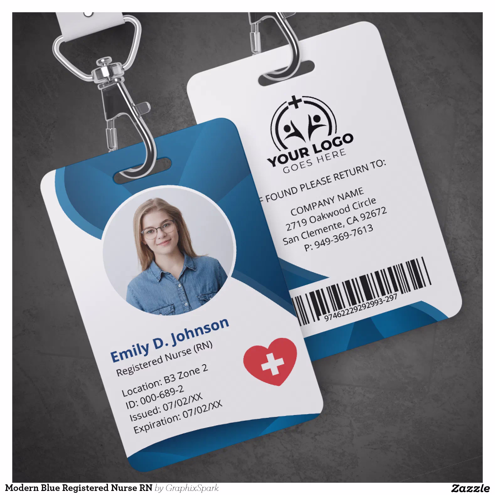 Modern Blue Registered Nurse RN Badge