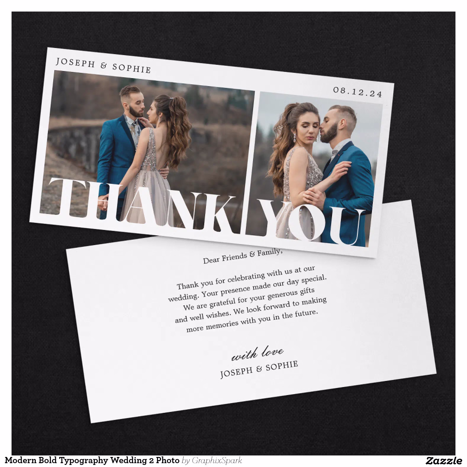 Modern Bold Typography Wedding 2 Photo Thank You Card