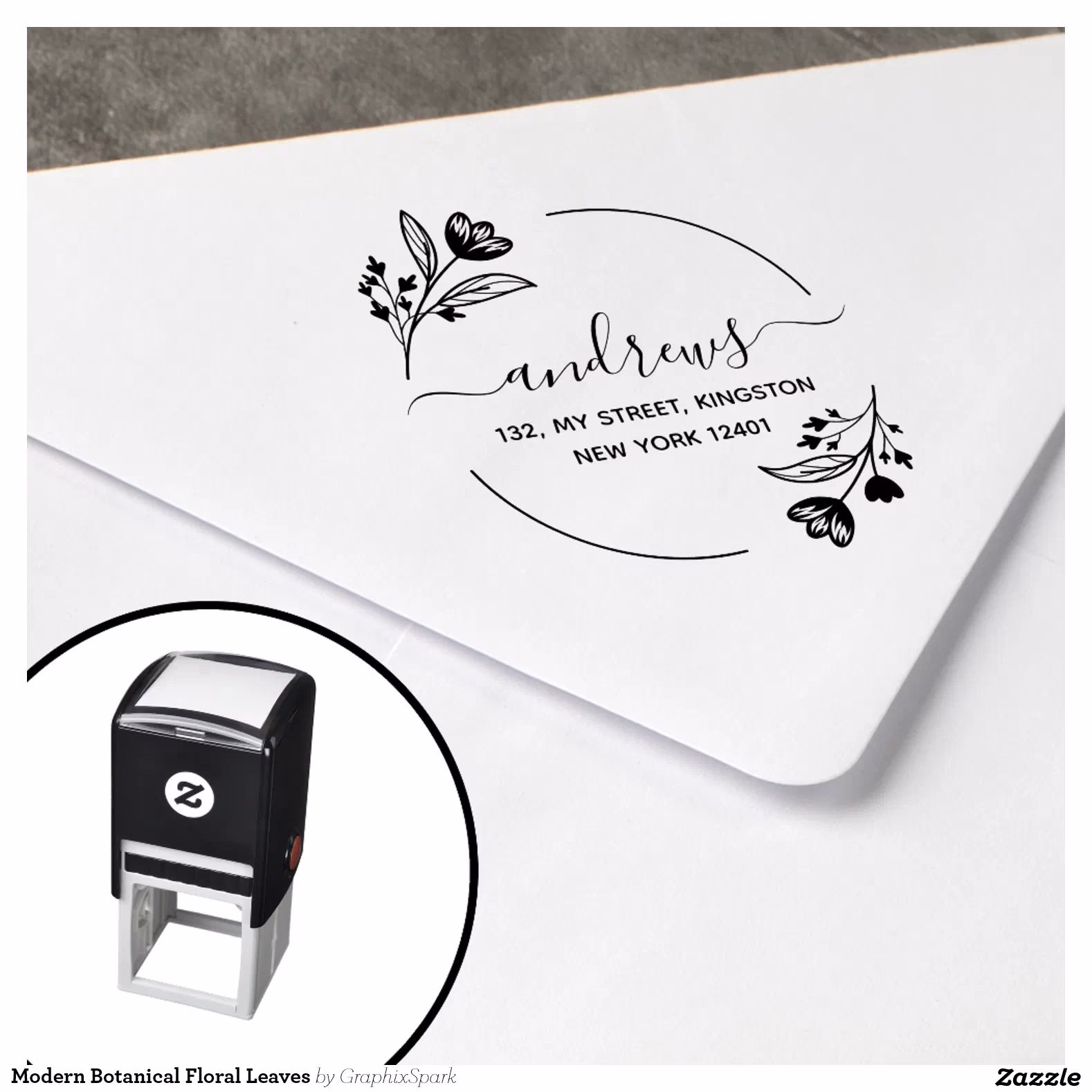 Modern Botanical Floral Leaves Self-inking Stamp