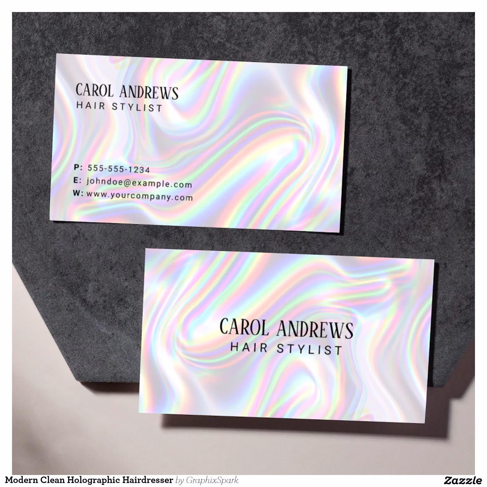 Modern Clean Holographic Hairdresser Business Card