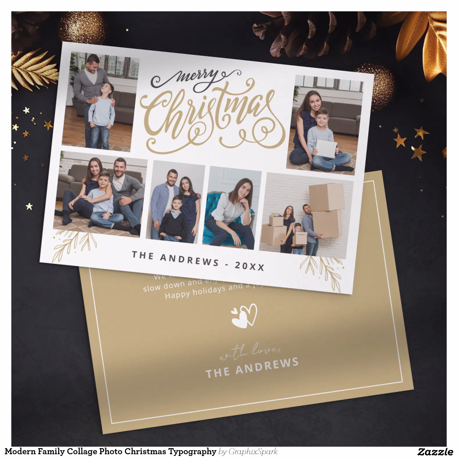 Modern Family Collage Photo Christmas Typography Holiday Card