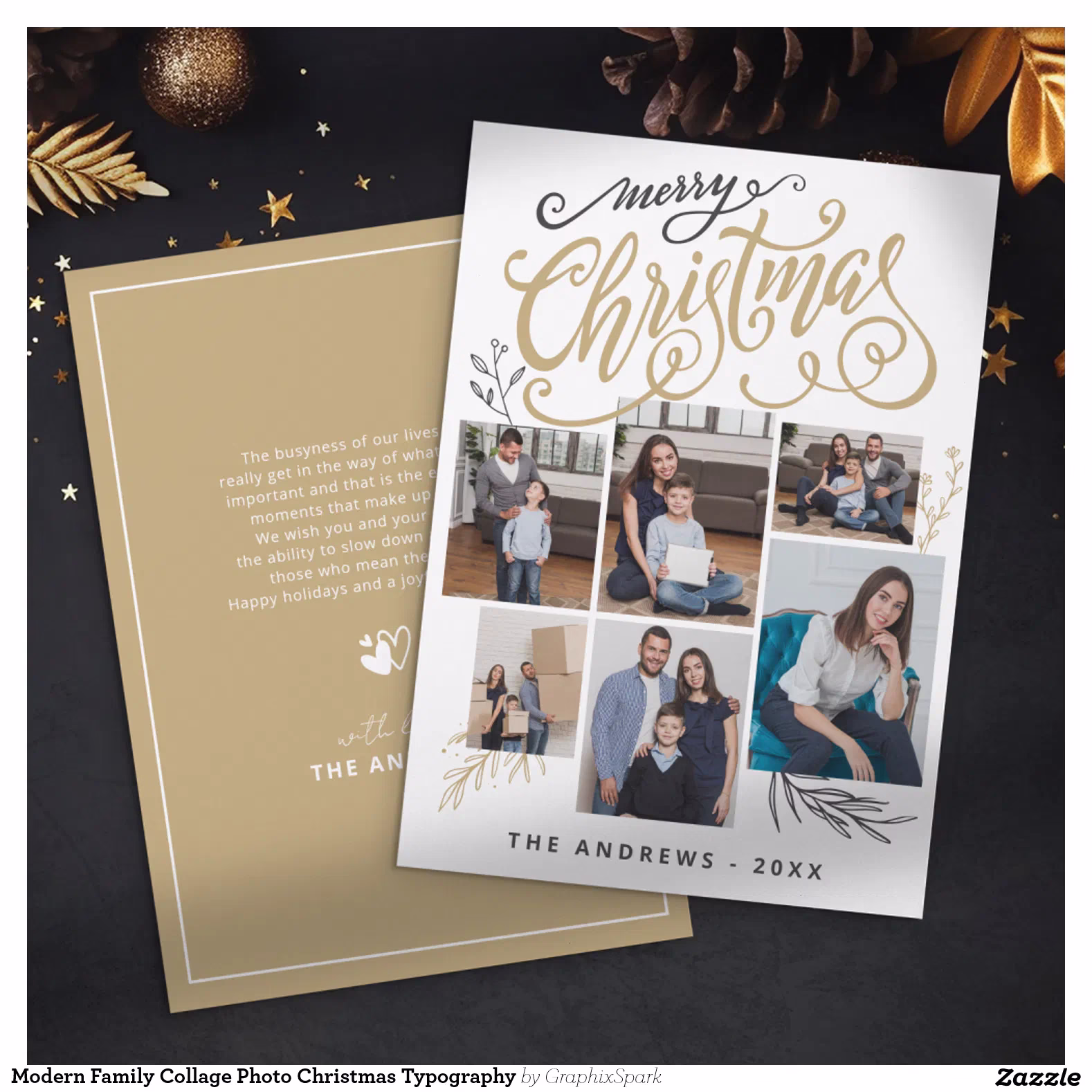 Modern Family Collage Photo Christmas Typography Holiday Card