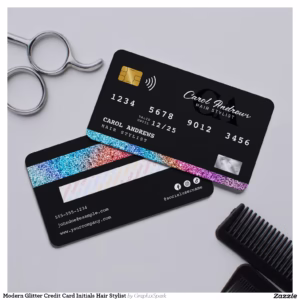 Modern Glitter Credit Card Initials Hair Stylist