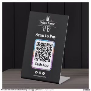 Modern Glitter Salon Scan to Pay Cashapp Qr Code Pedestal Sign