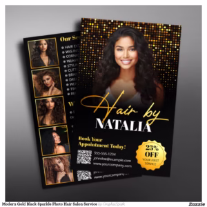 Modern Gold Black Sparkle Photo Hair Salon Service Flyer