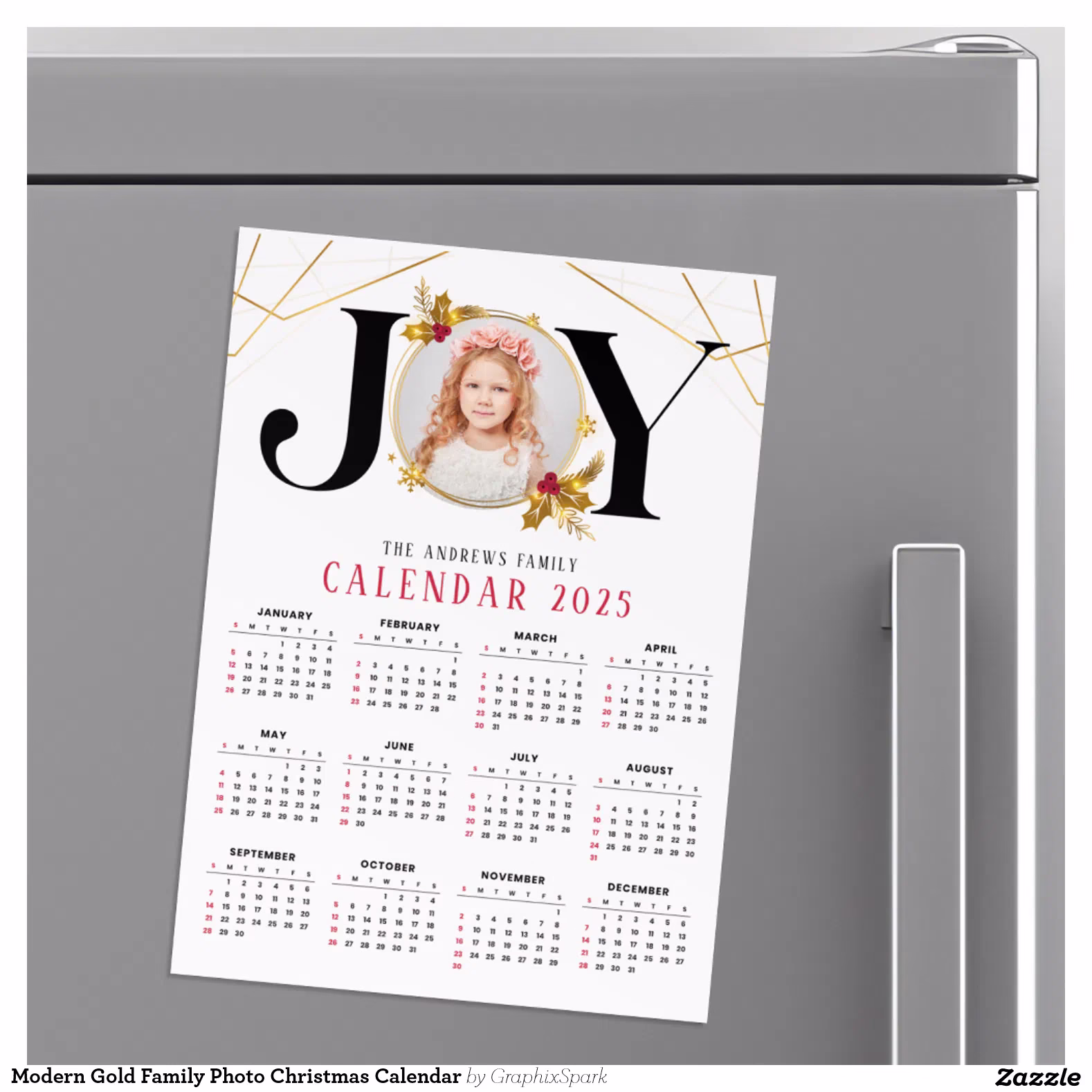 Modern Gold Family Photo Christmas Calendar