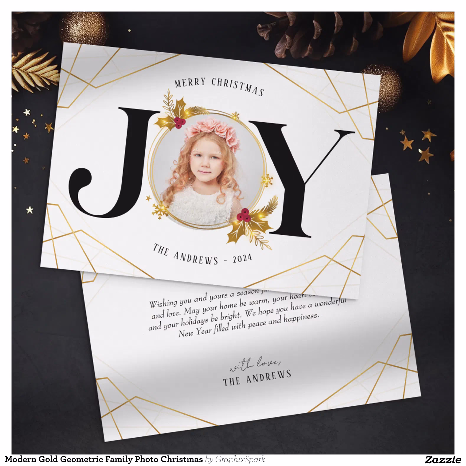 Modern Gold Geometric Family Photo Christmas Holiday Card