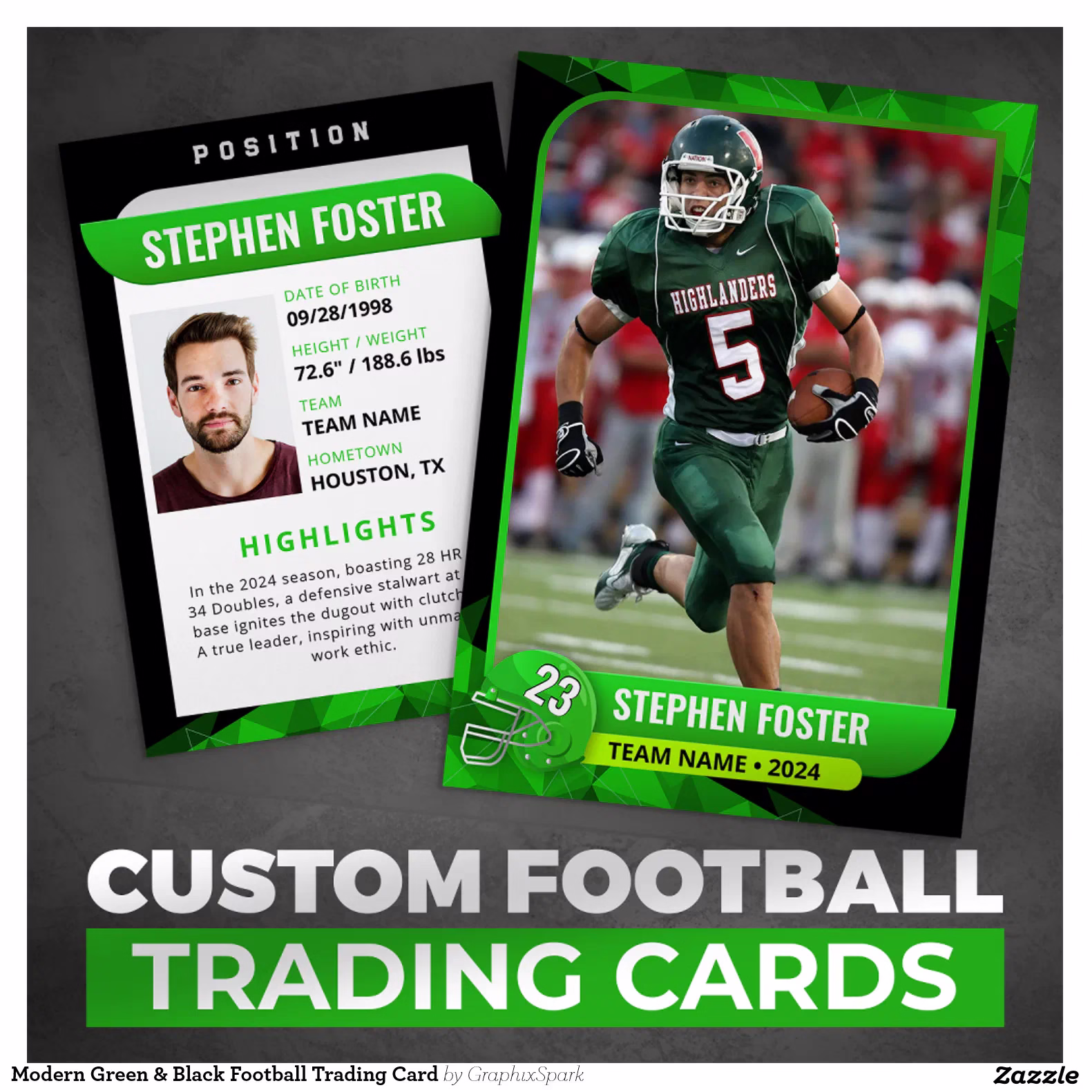 Modern Green & Black Football Trading Card