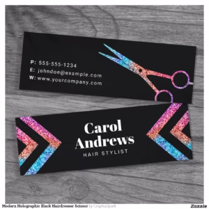 Modern Holographic Black Hairdresser Scissor Mini Business Card