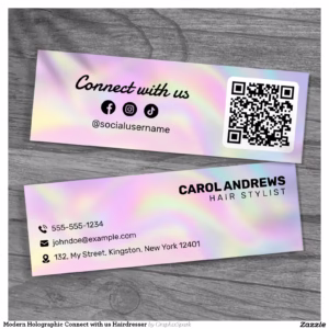 Modern Holographic Connect with us Hairdresser Mini Business Card