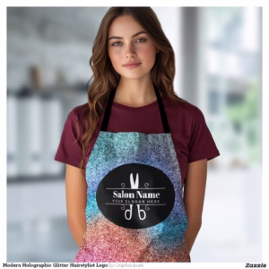 Modern Holographic Glitter Hairstylist Logo Apron