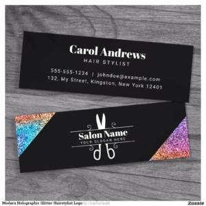 Modern Holographic Glitter Hairstylist Logo Mini Business Card