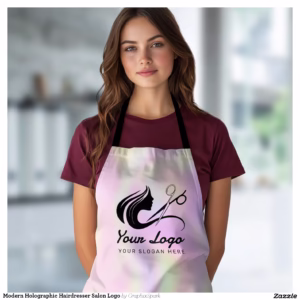 Modern Holographic Hairdresser Salon Logo Apron
