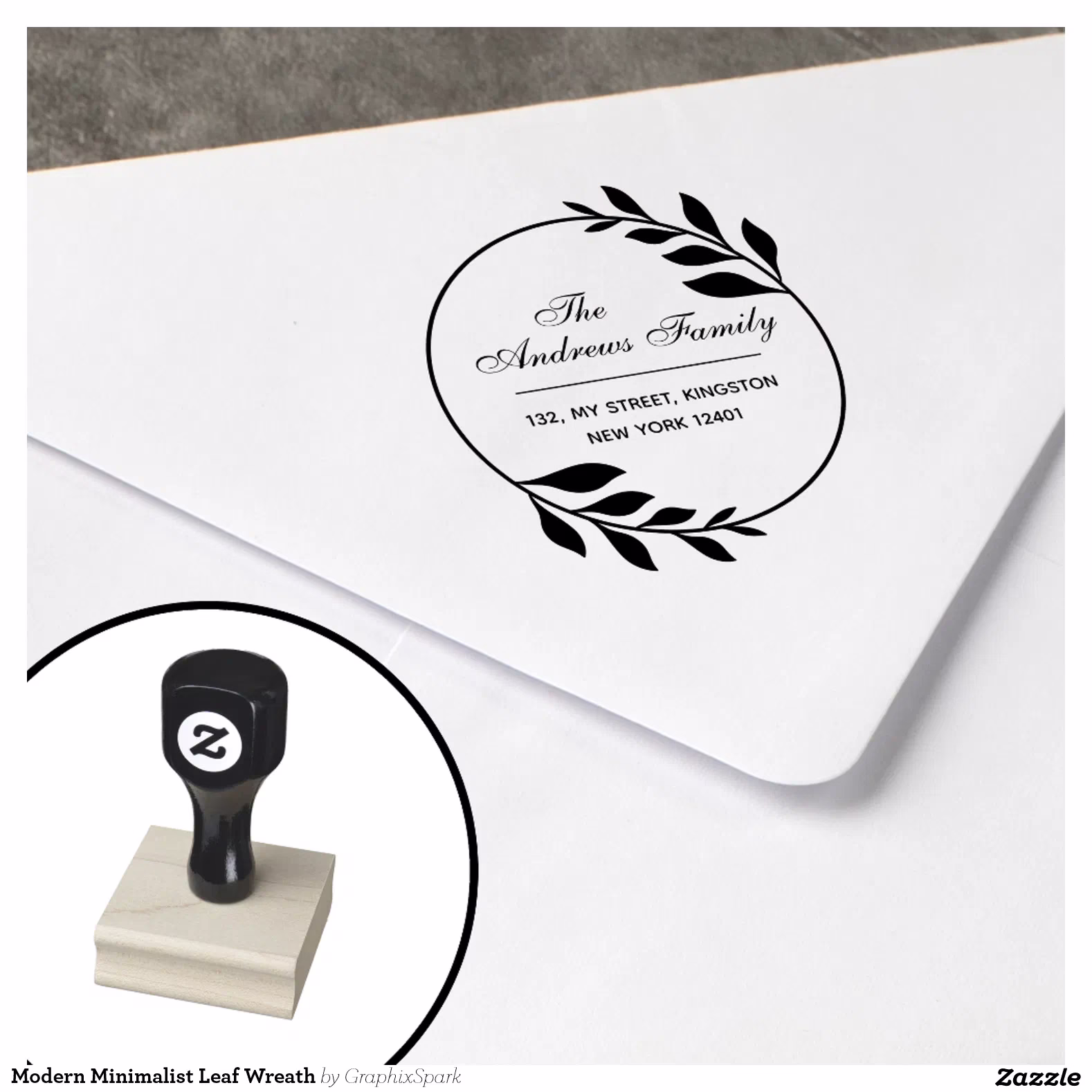 Modern Minimalist Leaf Wreath Rubber Stamp