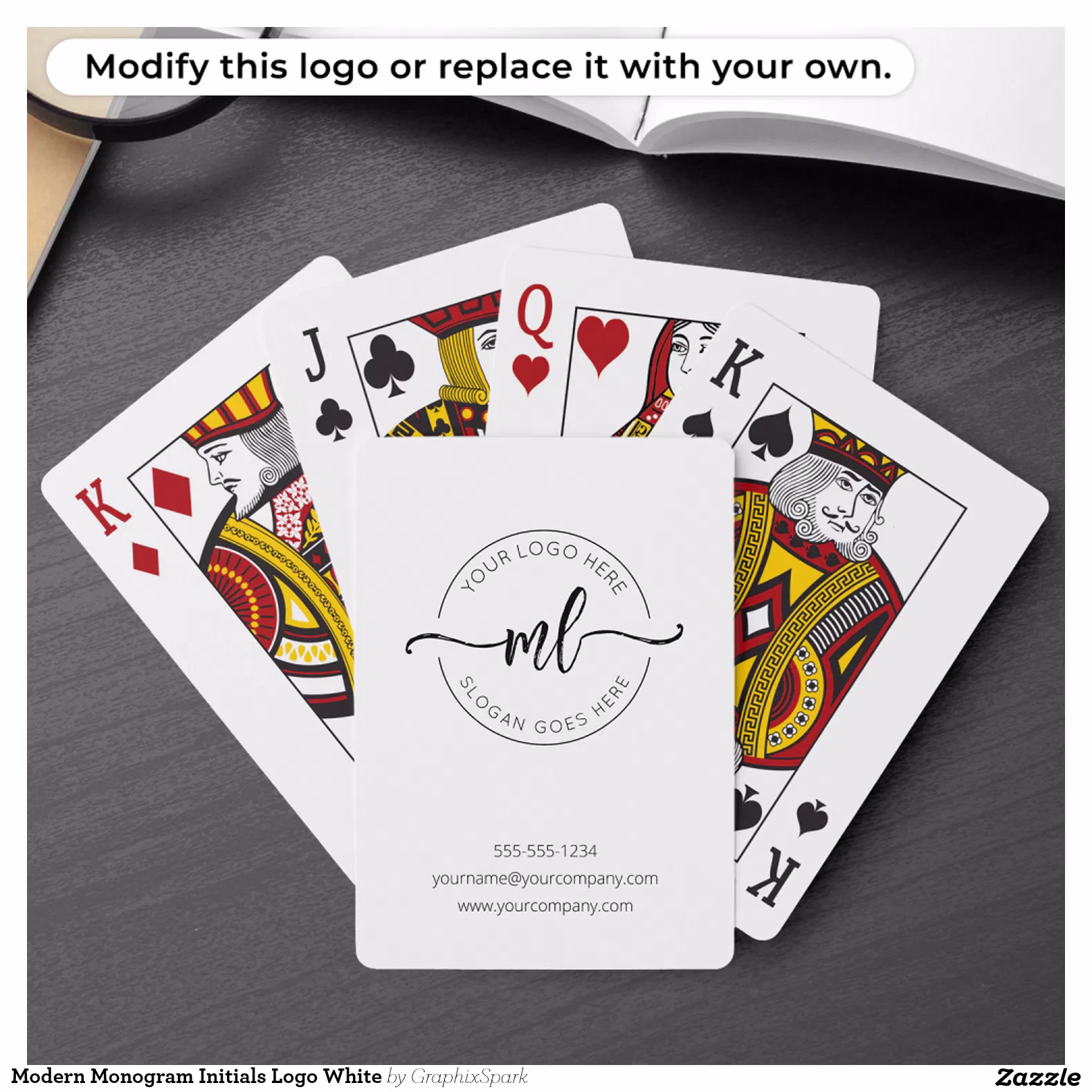 Modern Monogram Initials Logo White Poker Cards