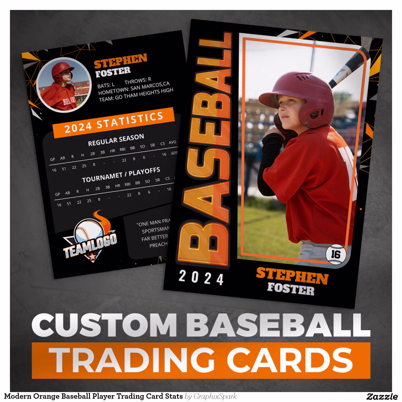 Modern Orange Baseball Player Trading Card Stats