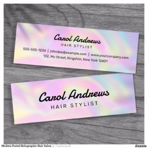 Modern Pastel Holographic Hair Salon Mini Business Card