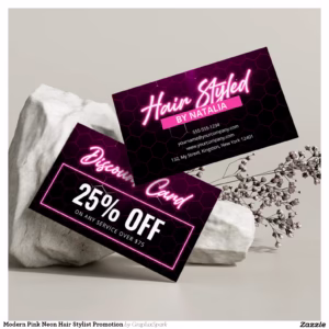 Modern Pink Neon Hair Stylist Promotion Discount Card