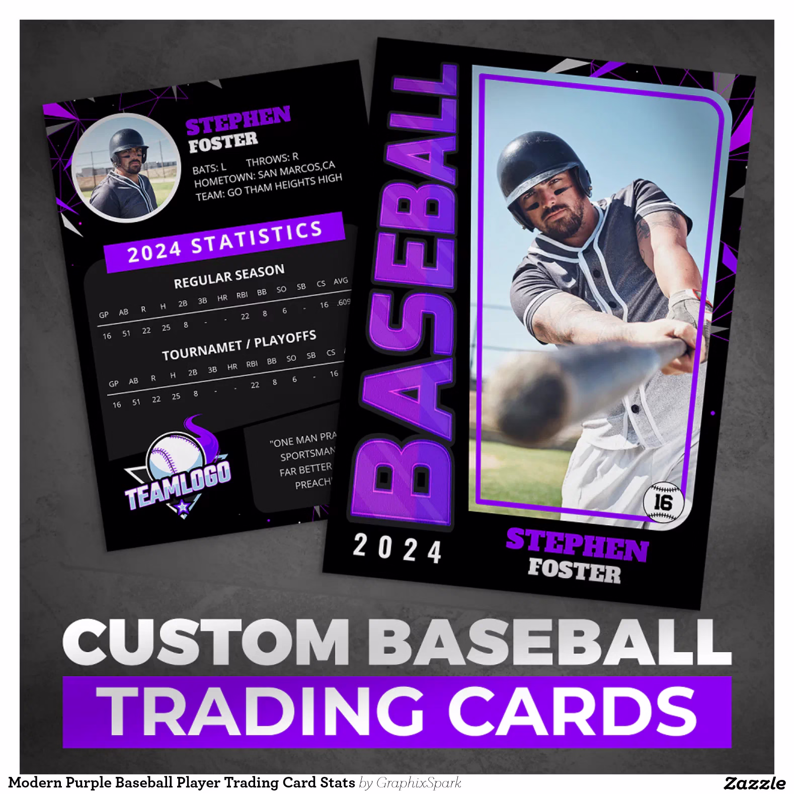 Modern Purple Baseball Player Trading Card Stats
