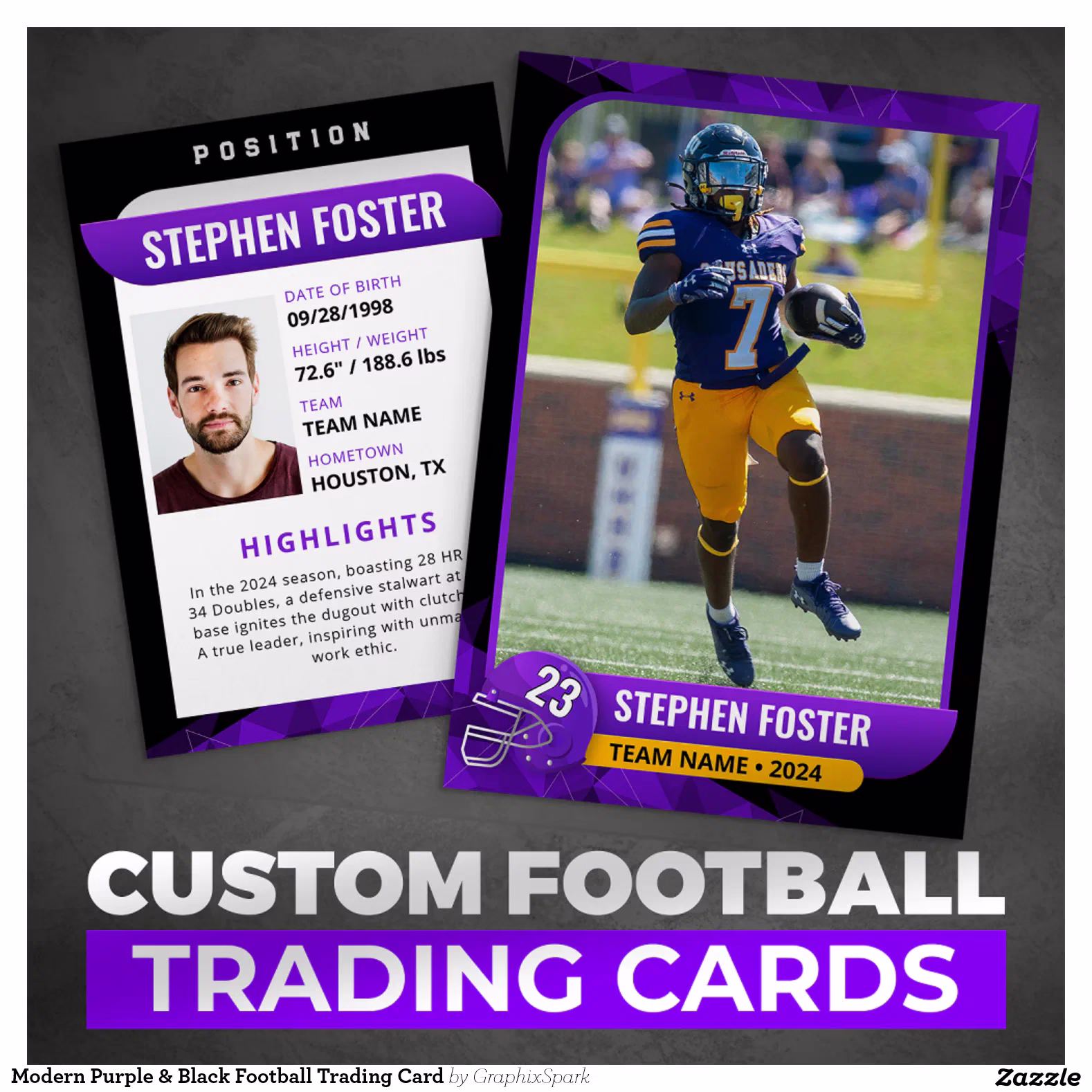 Modern Purple & Black Football Trading Card
