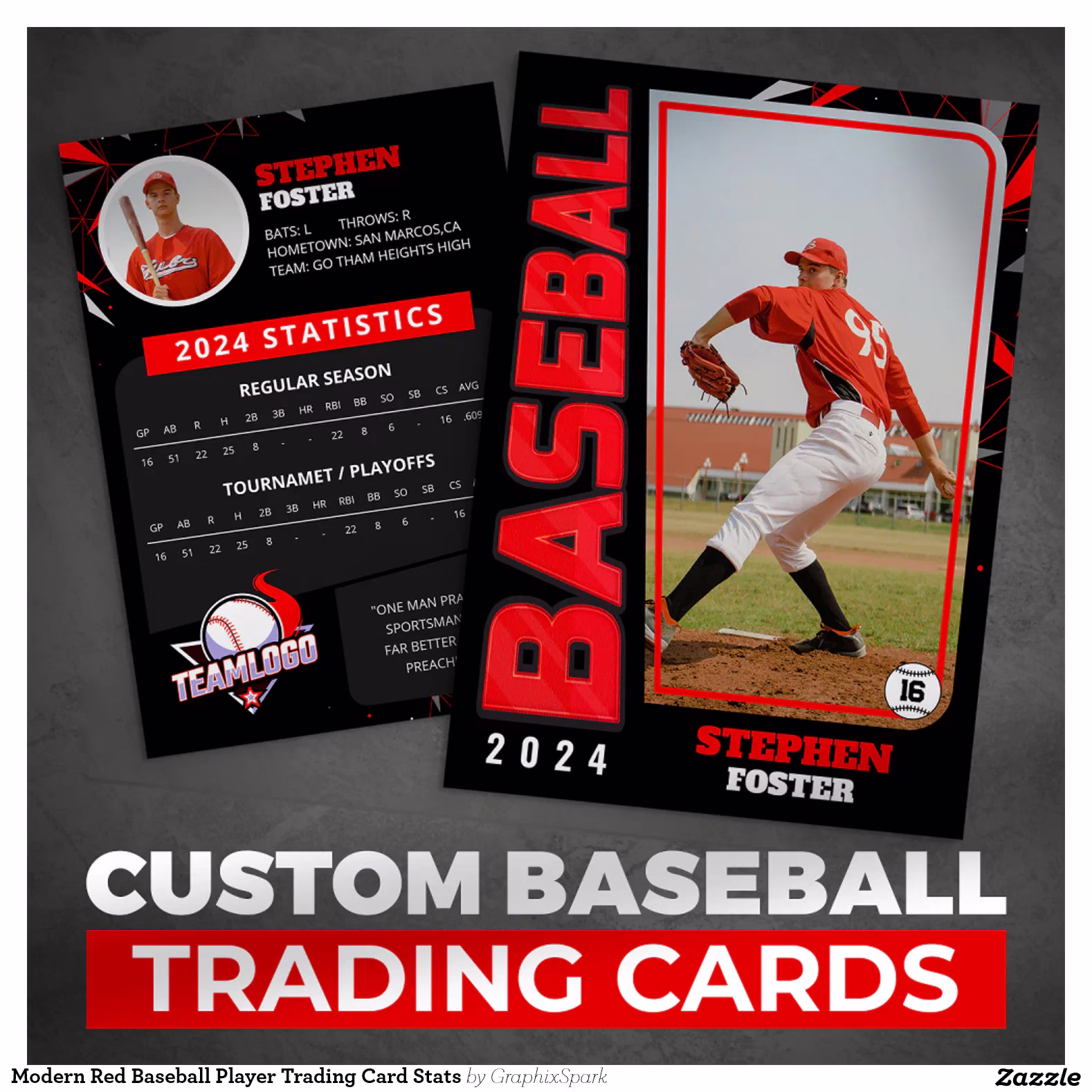 Modern Red Baseball Player Trading Card Stats