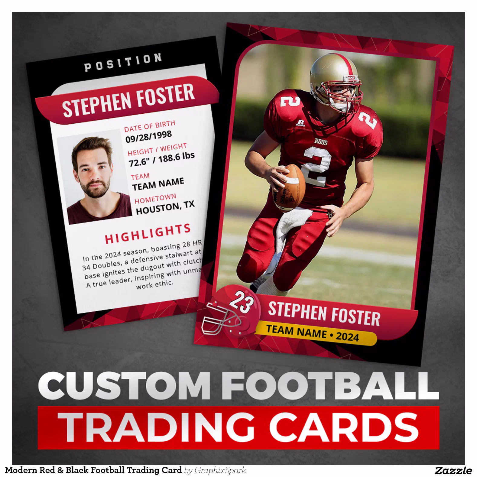 Modern Red & Black Football Trading Card