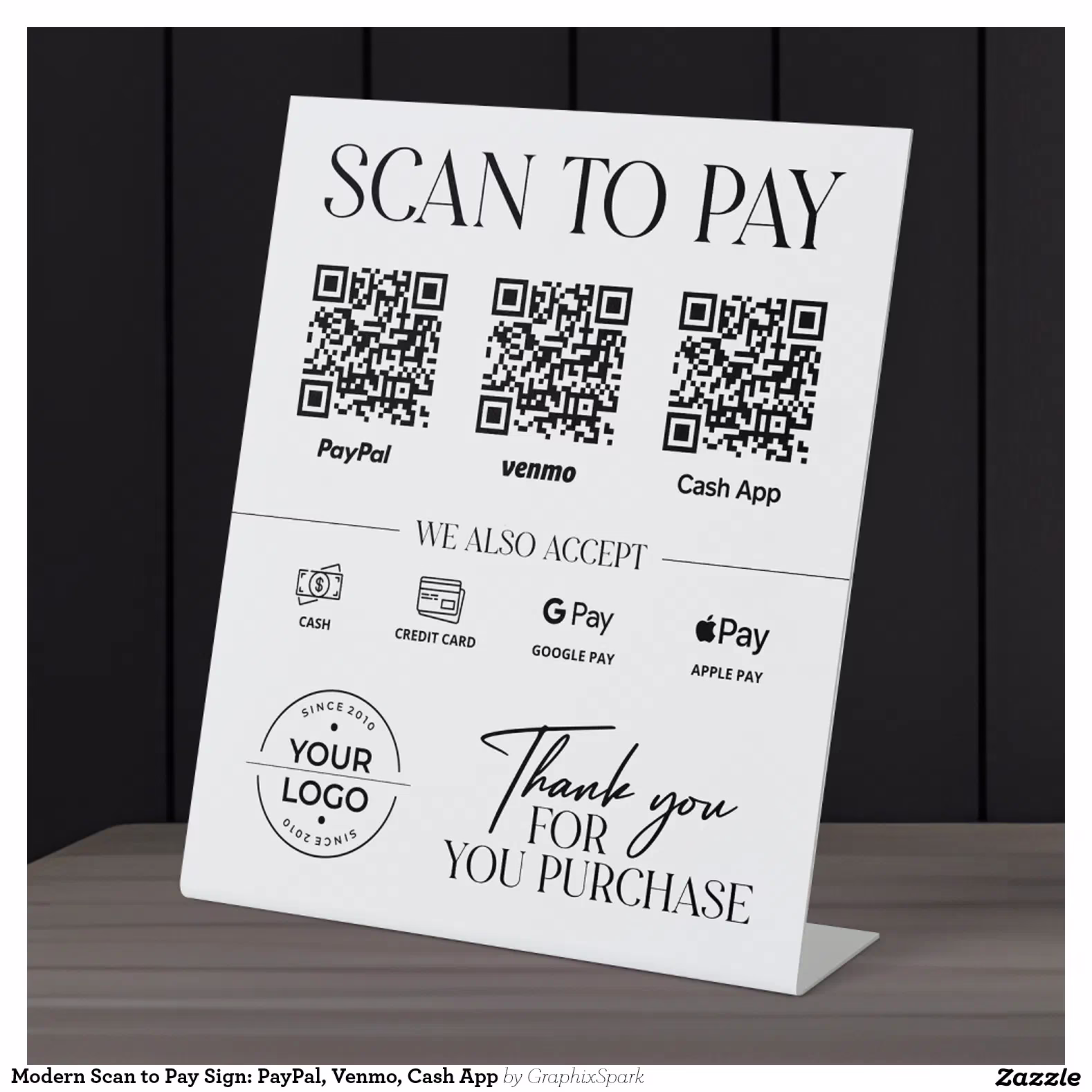 Modern Scan to Pay Sign: PayPal, Venmo, Cash App Pedestal Sign