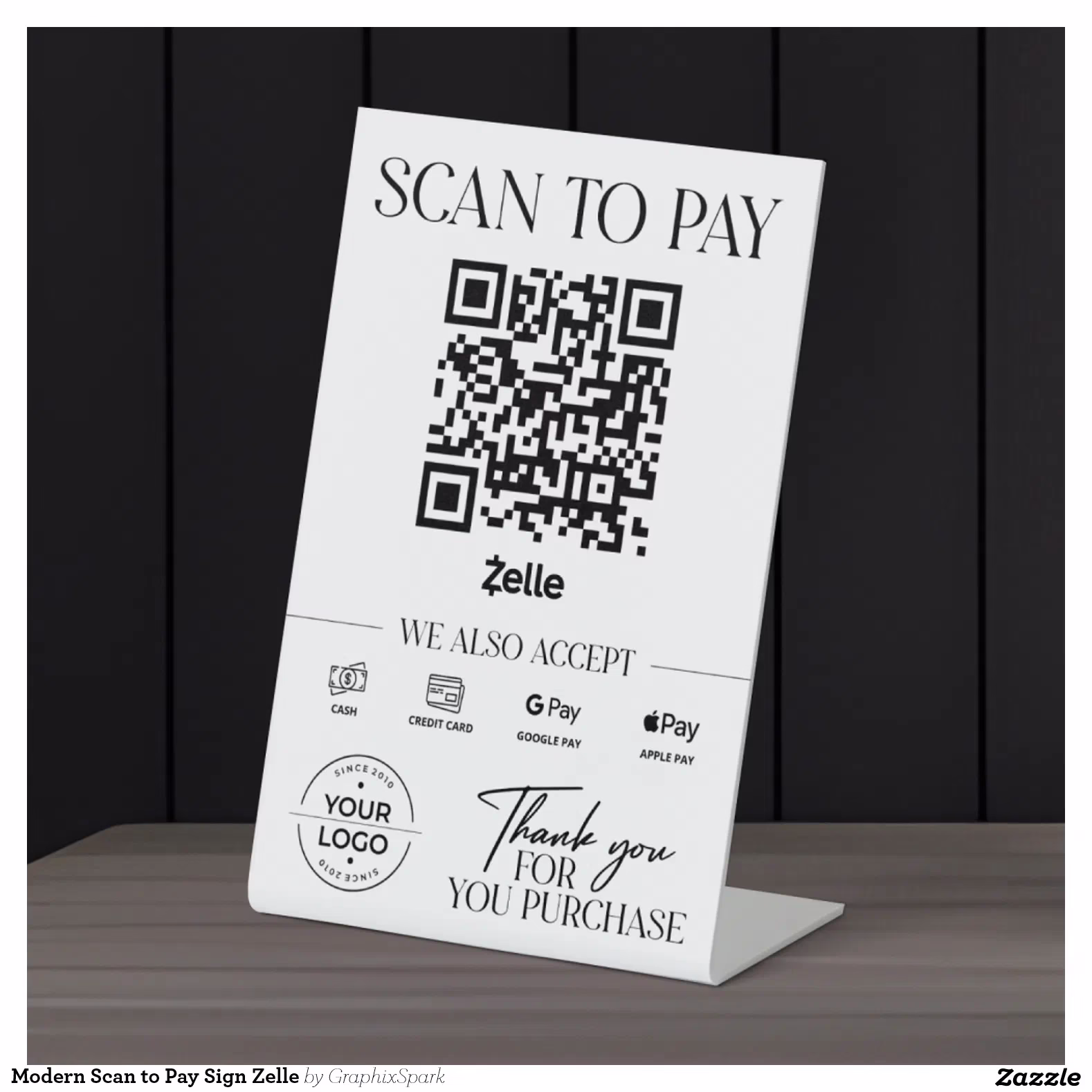 Modern Scan to Pay Sign Zelle