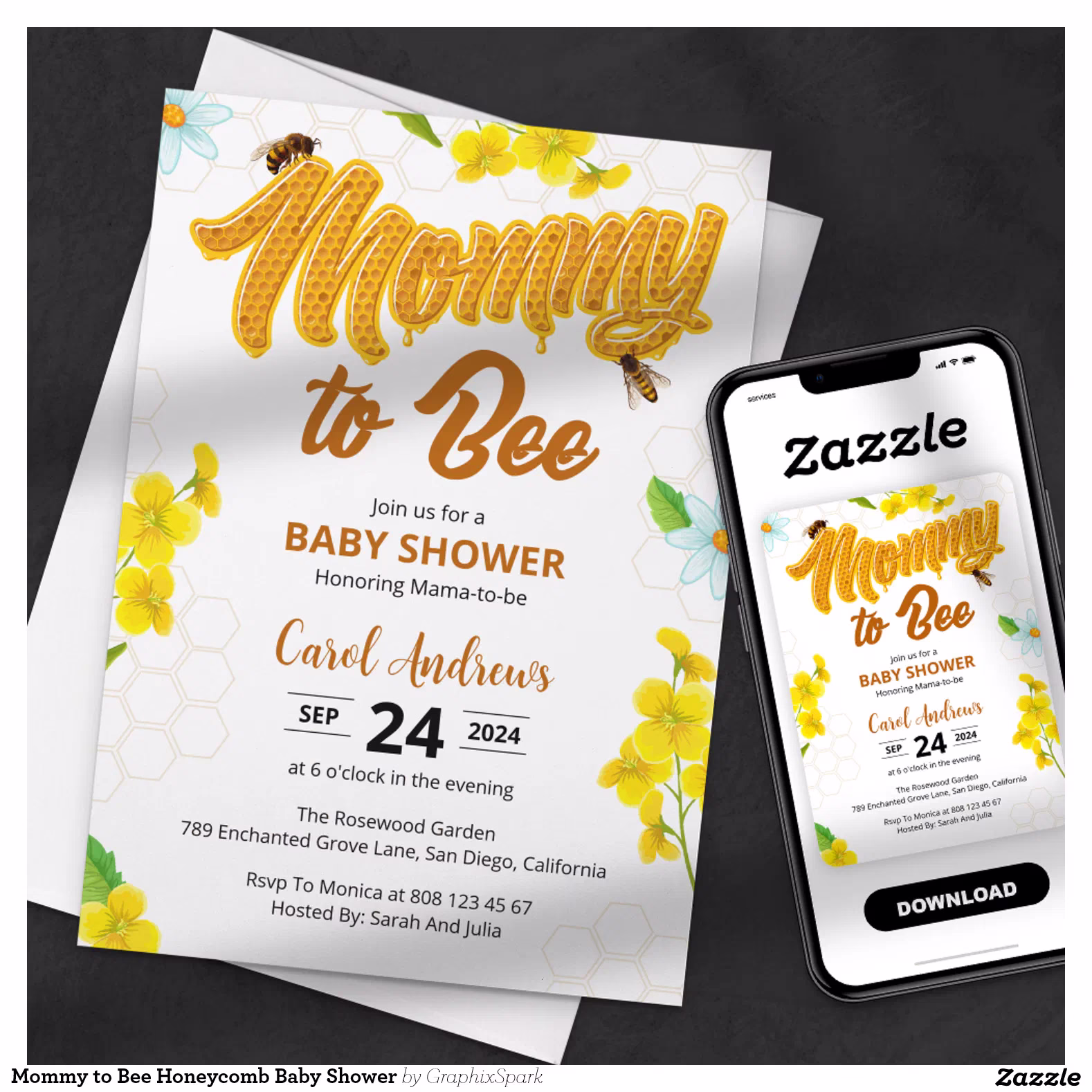 Mommy to Bee Honeycomb Baby Shower Invitation