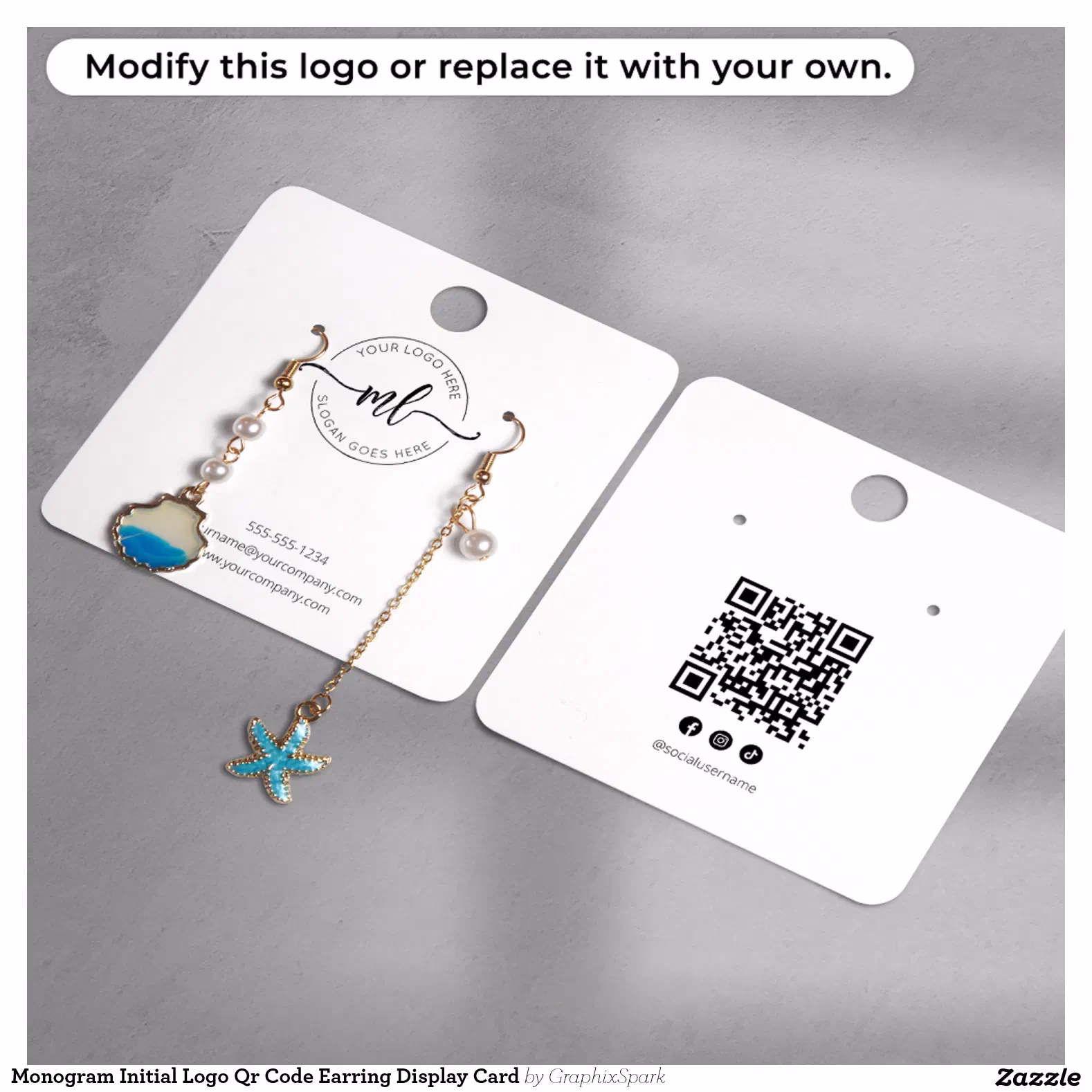 Monogram Initial Logo Qr Code Earring Display Card