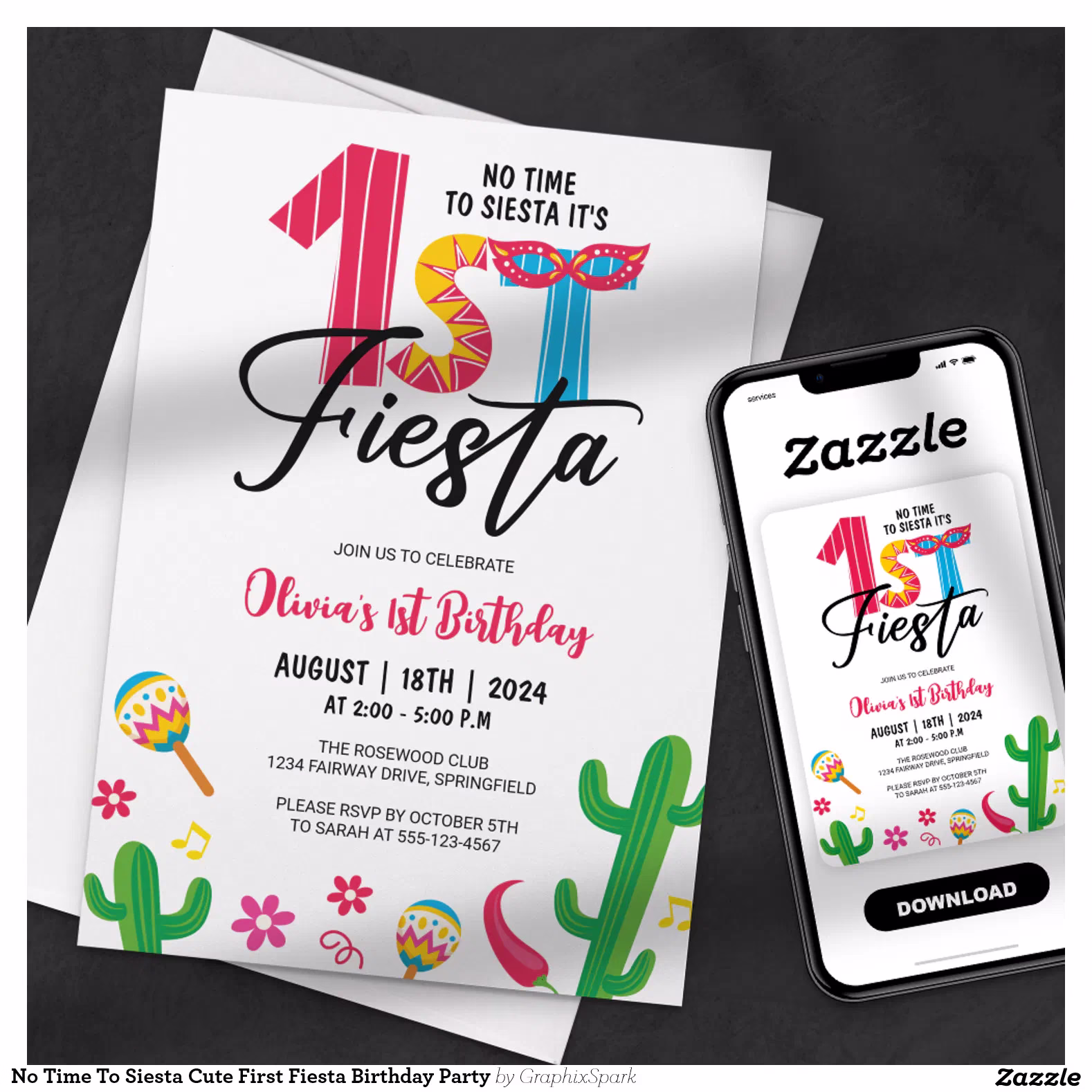 No Time To Siesta Cute First Fiesta Birthday Party Invitation
