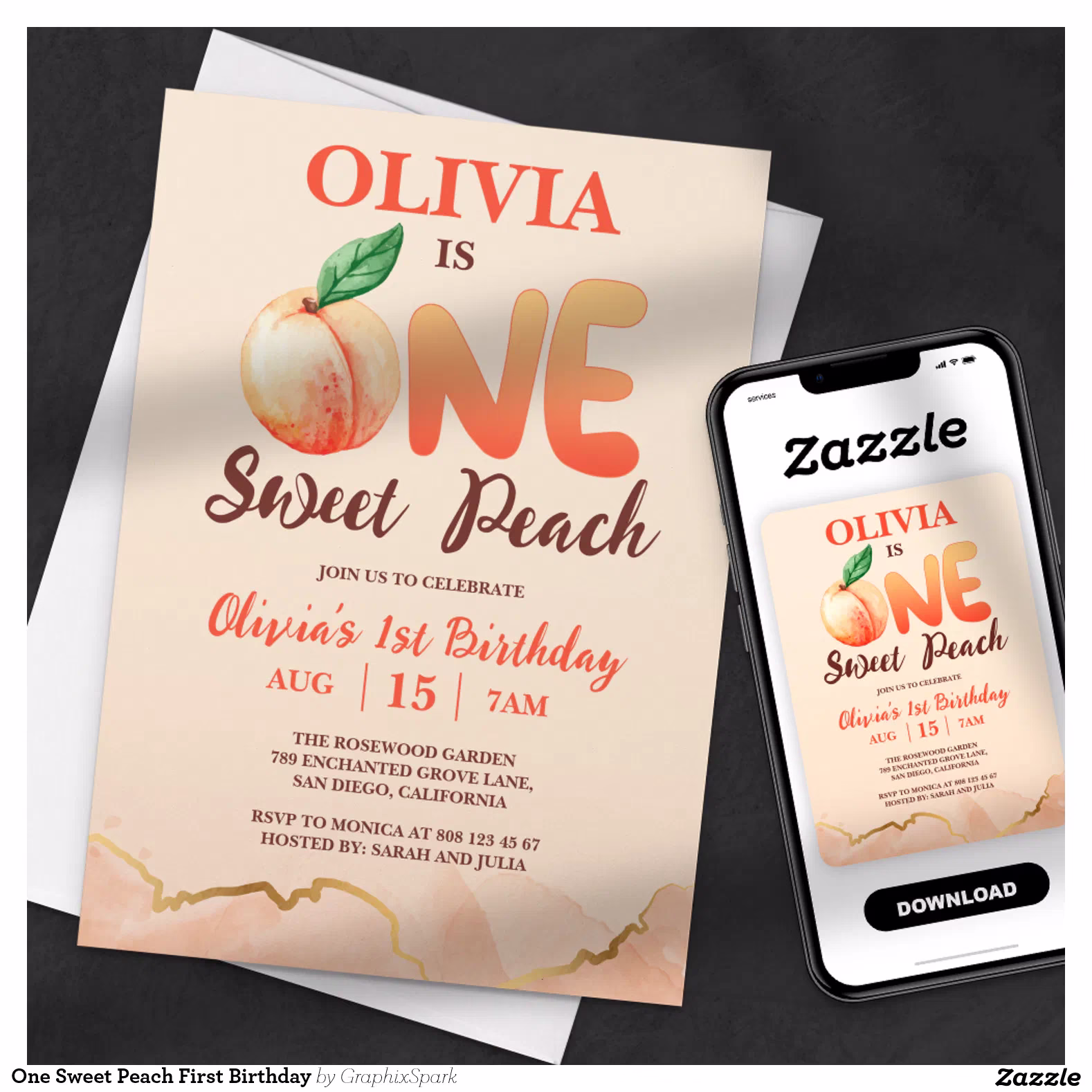 One Sweet Peach First Birthday Invitation