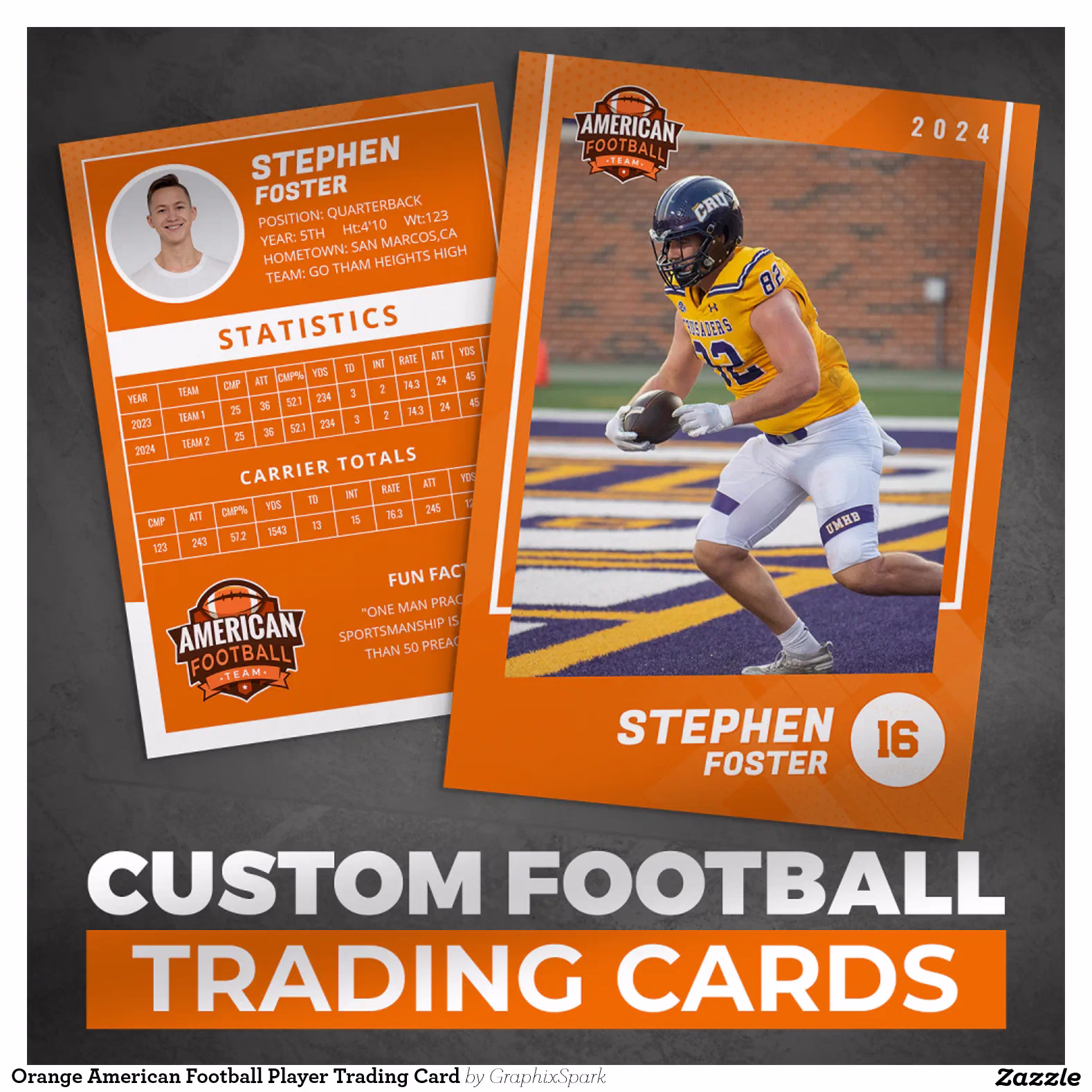 Orange American Football Player Trading Card