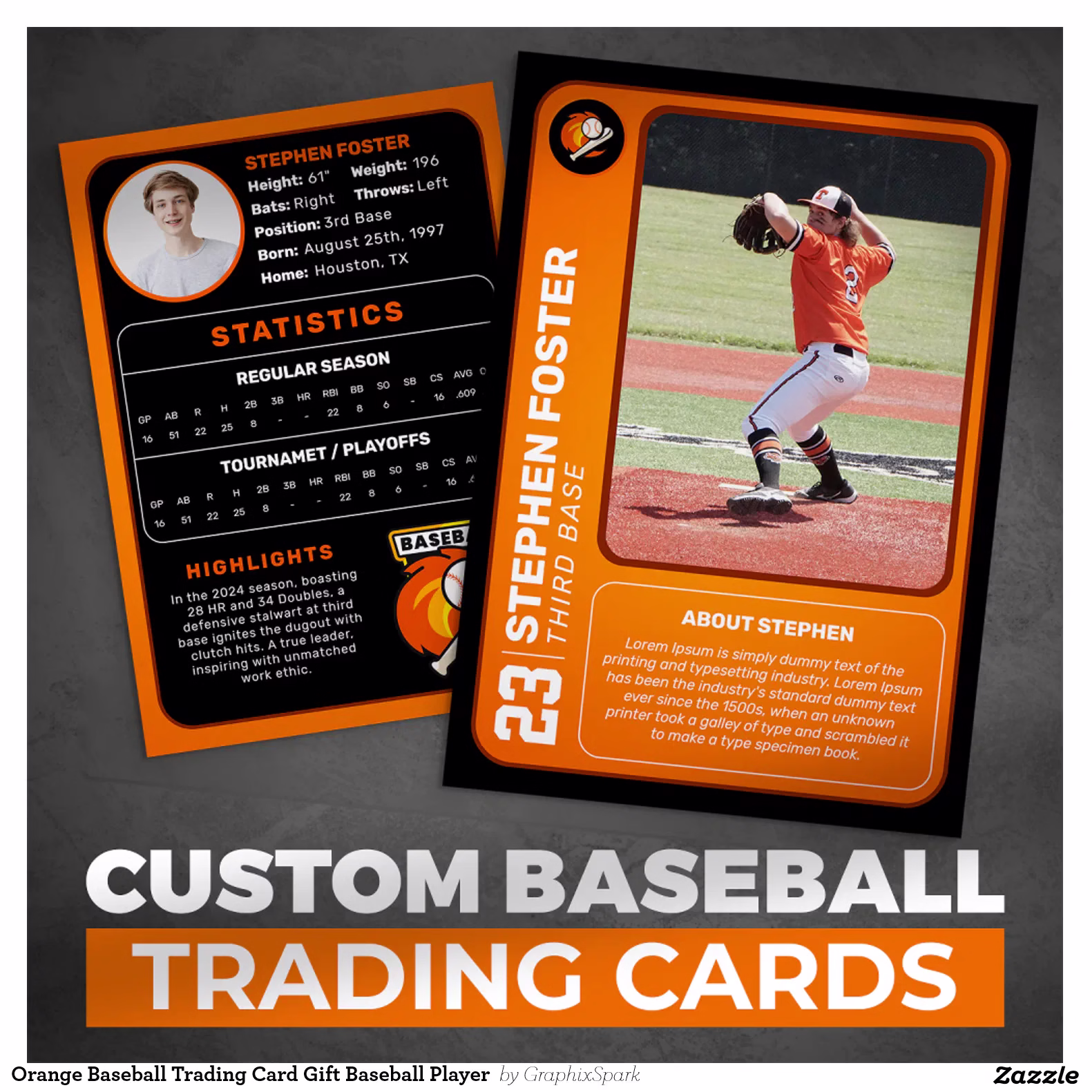 Orange Baseball Trading Card Gift Baseball Player 