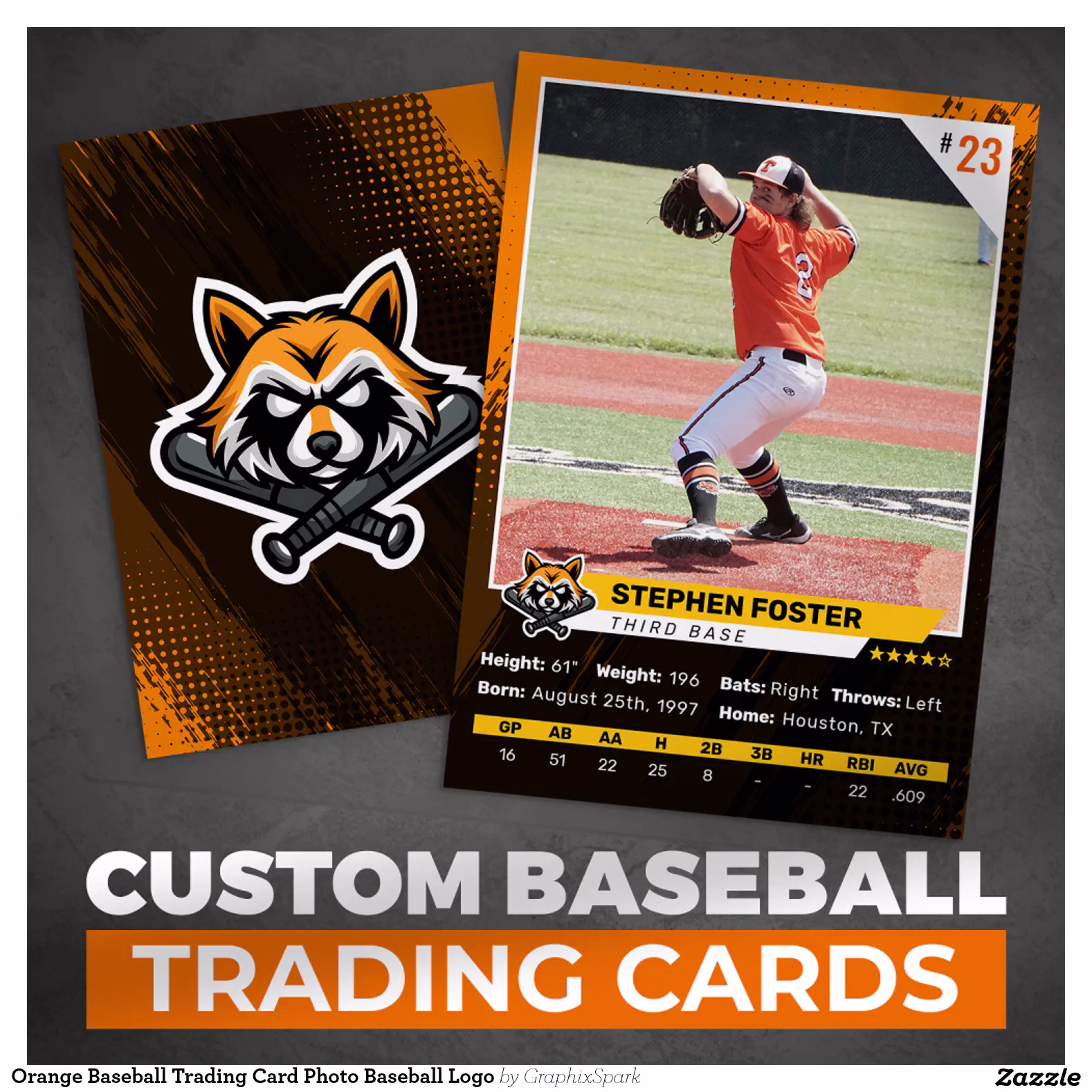 Orange Baseball Trading Card Photo Baseball Logo