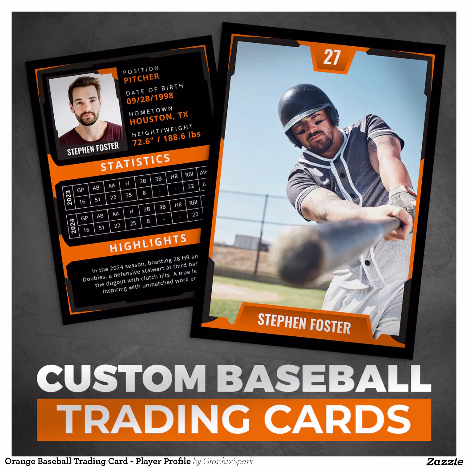Orange Baseball Trading Card - Player Profile
