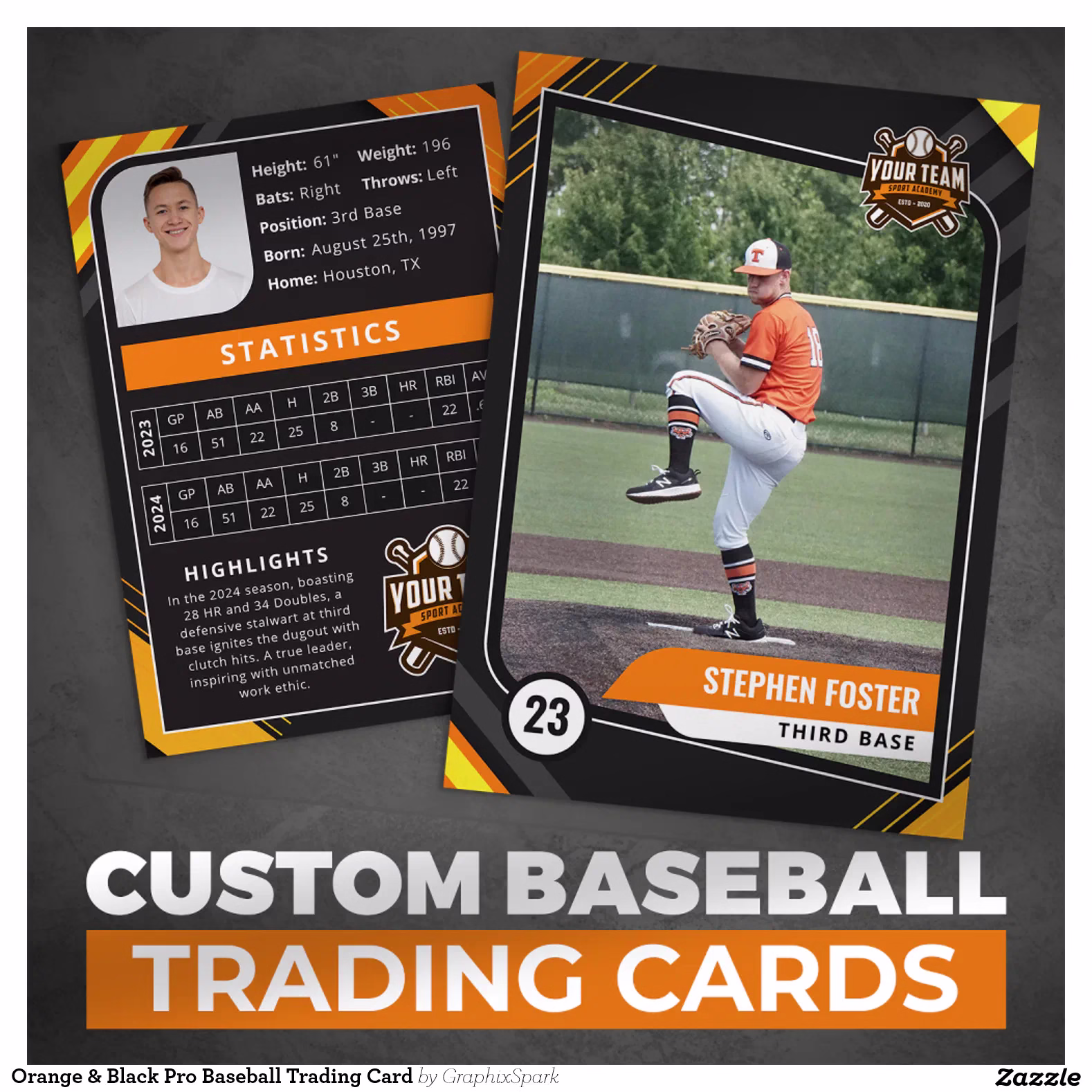 Orange & Black Pro Baseball Trading Card