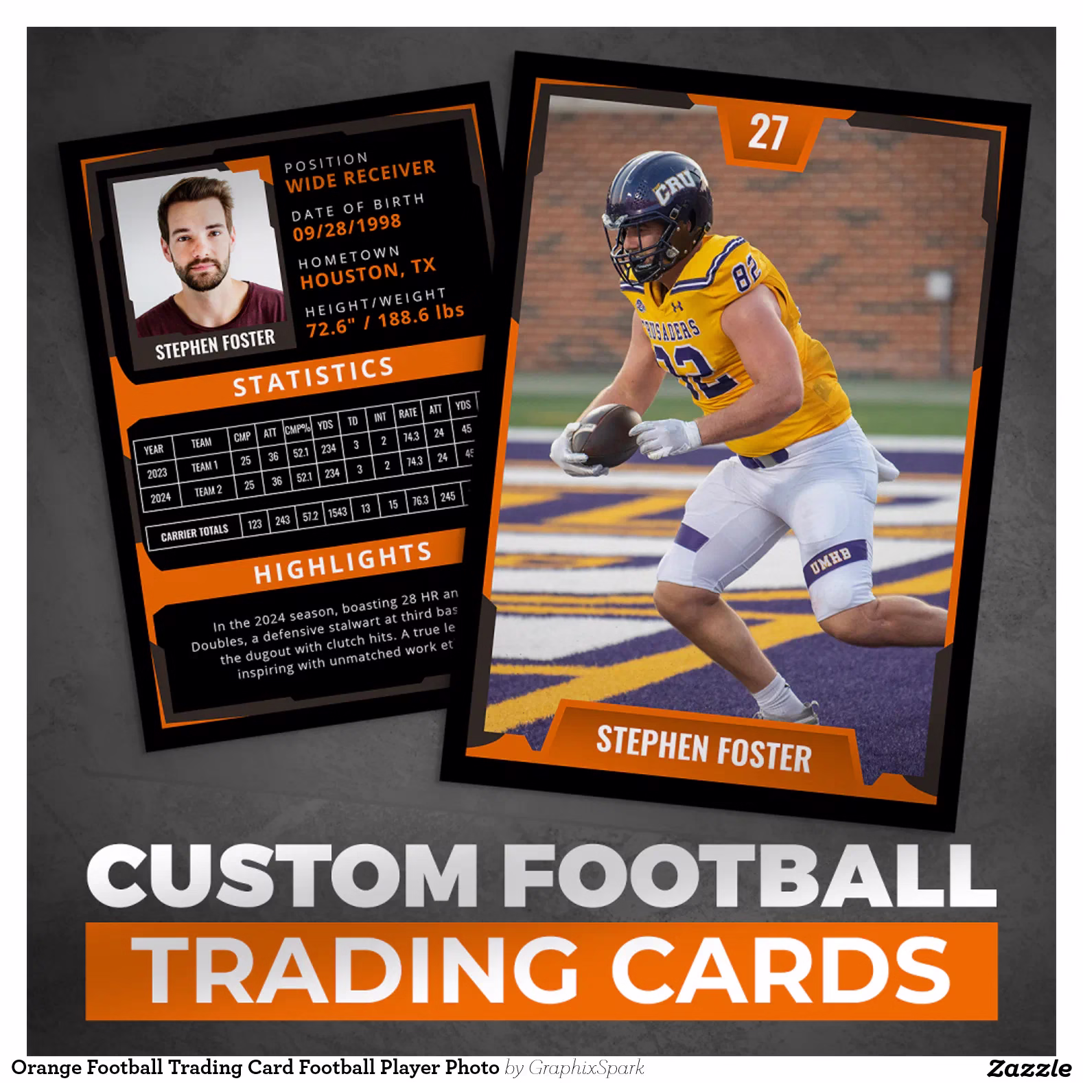 Orange Football Trading Card Football Player Photo