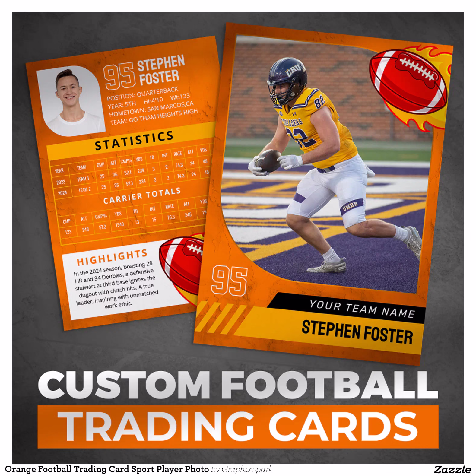 Orange Football Trading Card Sport Player Photo