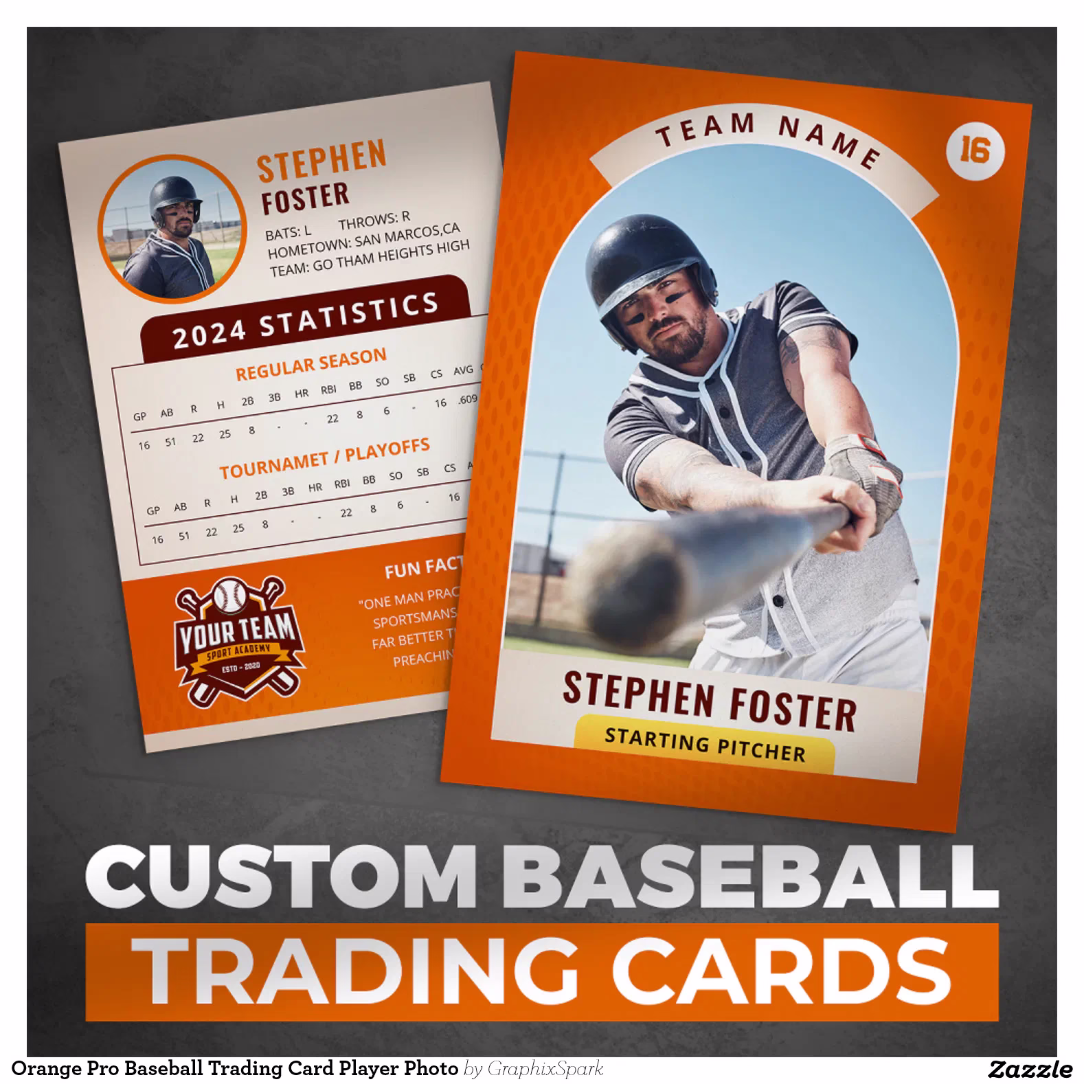 Orange Pro Baseball Trading Card Player Photo