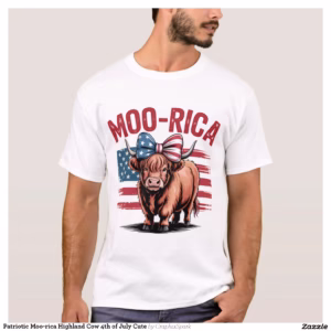 Patriotic Moo-rica Highland Cow 4th of July Cute T-Shirt
