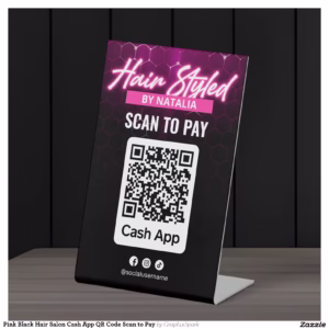 Pink Black Hair Salon Cash App QR Code Scan to Pay Pedestal Sign
