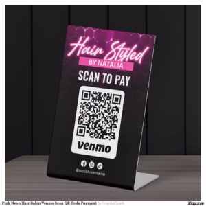 Pink Neon Hair Salon Venmo Scan QR Code Payment Pedestal Sign