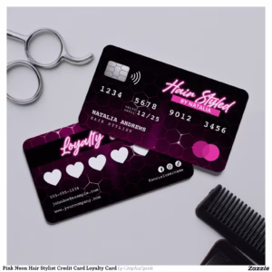 Pink Neon Hair Stylist Credit Card Loyalty Card