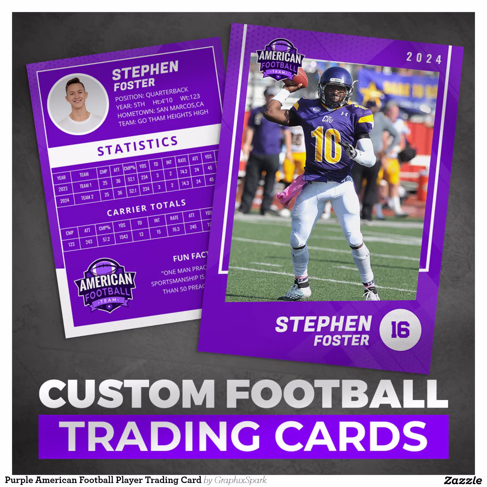 Purple American Football Player Trading Card