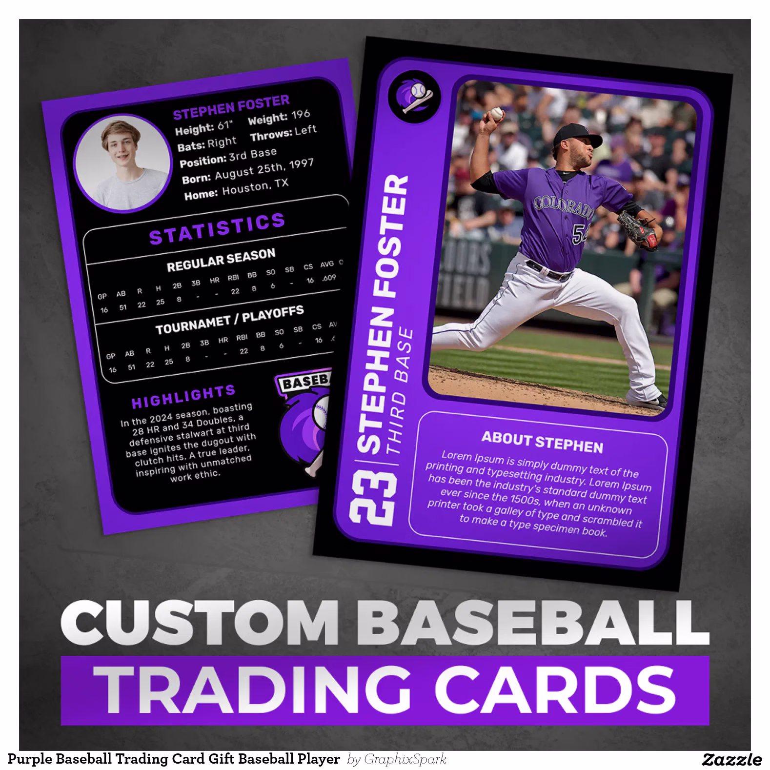 Purple Baseball Trading Card Gift Baseball Player 