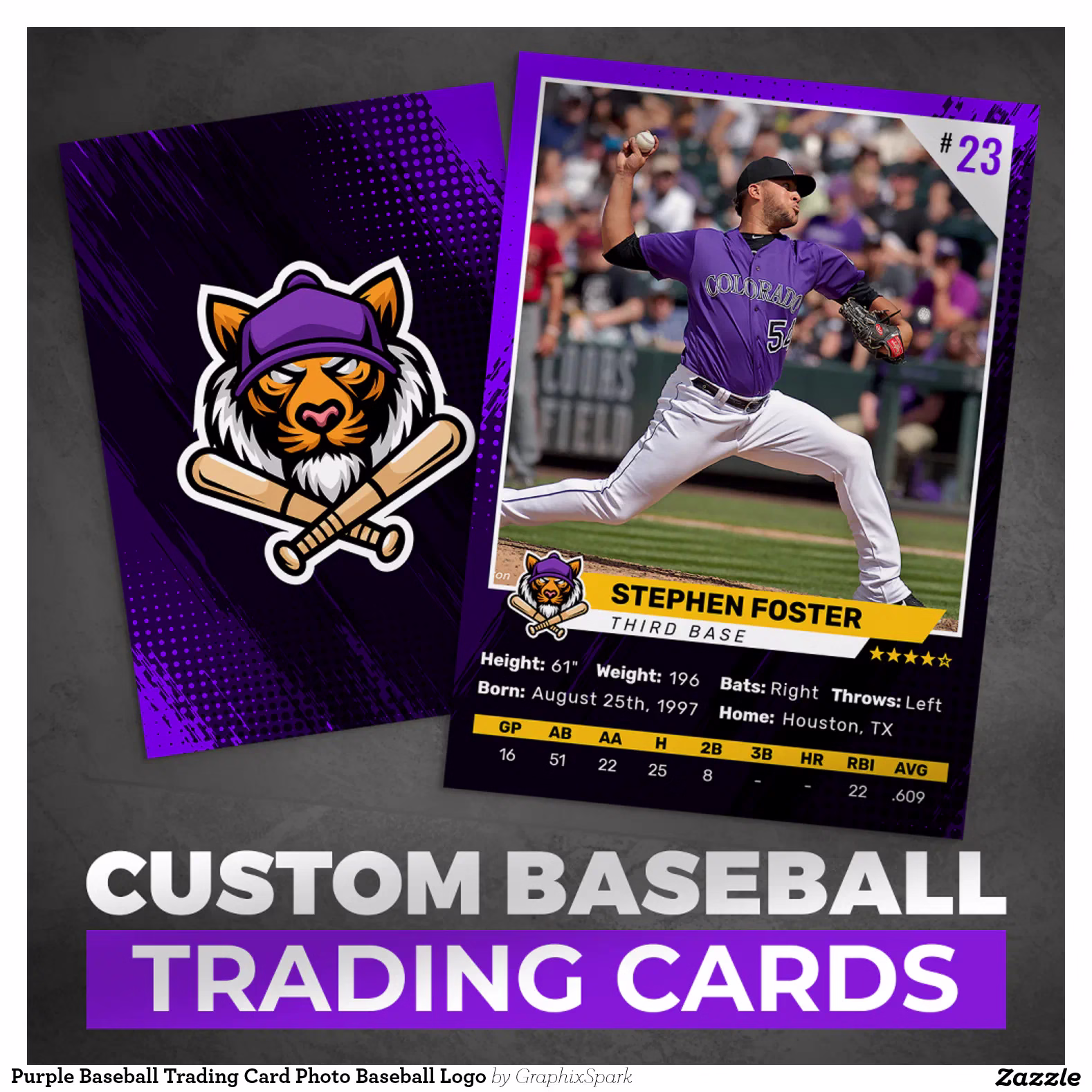 Purple Baseball Trading Card Photo Baseball Logo